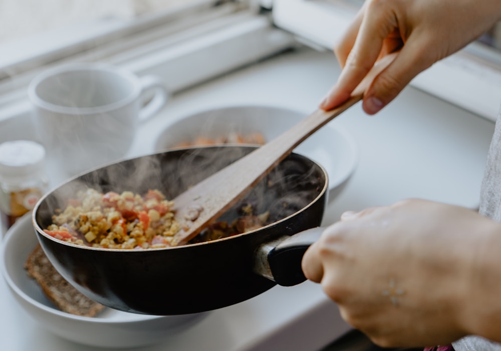 Cooking with a non-stick pan